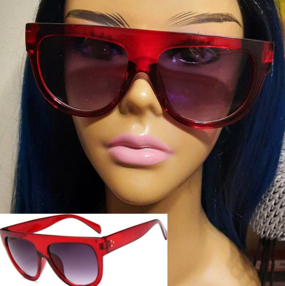 ❤Red Wine🕶Flat🕶Top Sunglasses❤